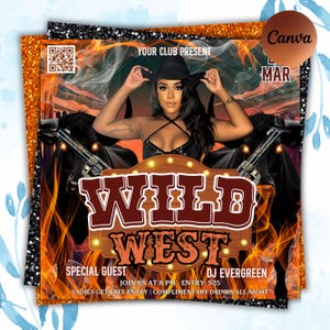 Western Party Flyer, Birthday Western Party Flyer, Night Club Flyer, Summer Pool Party Flyer, Cowgirl, Social Media Flyer, Canva Editable