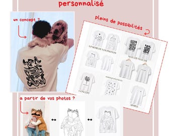 Custom-made personalized t-shirt – Design based on photo, phrase, or concept – Hand-drawn illustration – Unique gift