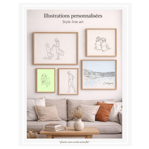 illustration numérique line art , minimaliste , personnalisé à  partir de photos, traits fins