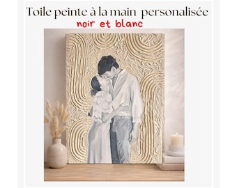 NOIR ET BLANC peinture, personnalisé, peinture, portrait, texturé