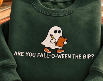 BCBA Halloween Embroidered Sweatshirt, Fall-O-Ween BIP Ghost, Behavior Analyst Crewneck
