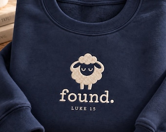 Found Sheep Embroidered Sweatshirt, Luke 15 Christian Lamb, Minimalist Faith Crewneck