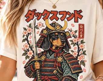 Samurai Dachshund Shirt, Cherry Blossom Japanese Dog Tee
