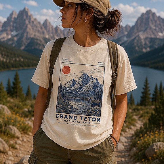 Grand Teton Shirt, Vintage Moose Mountain Tee, Wyoming Hiking Gift, Comfort Colors