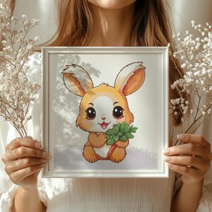 Little rabbit, Bunny cross stitch, Cartoon embroidery, Cute bunny pattern, Kawaii embroidery, Modern cross stitch pattern, Download PDF.