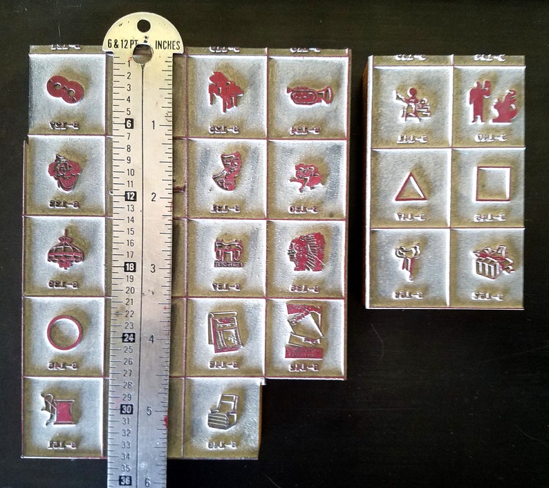 Vintage Letterpress Printing Blocks Cuts Stamps Wood FREE Ship 2 Piece Uncut 25 blocks