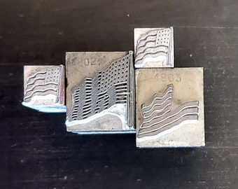 Vintage Letterpress Printing Blocks Cuts Stamps Metal Lot of 4 FREE Ship USA Flags