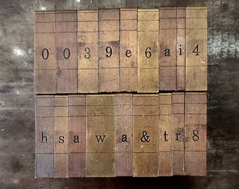 Vintage Letterpress Metal Brass Ludlow Mats Uppercase Lowercase Numbers FREE Shipping