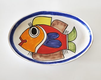 Parrucca Italian Pottery Sicily Vintage Cubist Influence Fish Platter Free Shipping