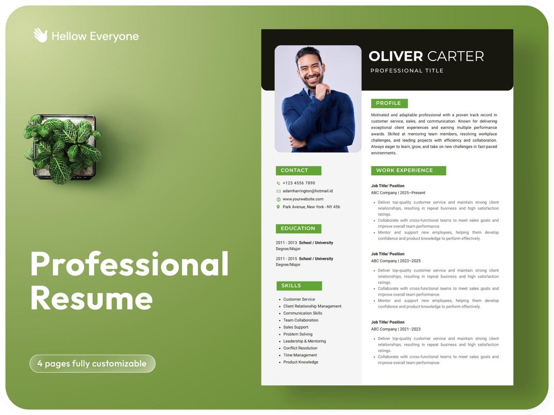Editable Canva Resume Template | Modern CV & Cover Letter ...