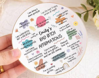 Personalized Swear Affirmations Ring Dish, Ceramic Jewelry Dish, Gift For Mom, Friends, Girl Friend