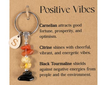 PERSONALIZED Positive Vibes Crystal Keyring, Natural Healing Stones for Encouragement Gift, Inspirational Gift Idea