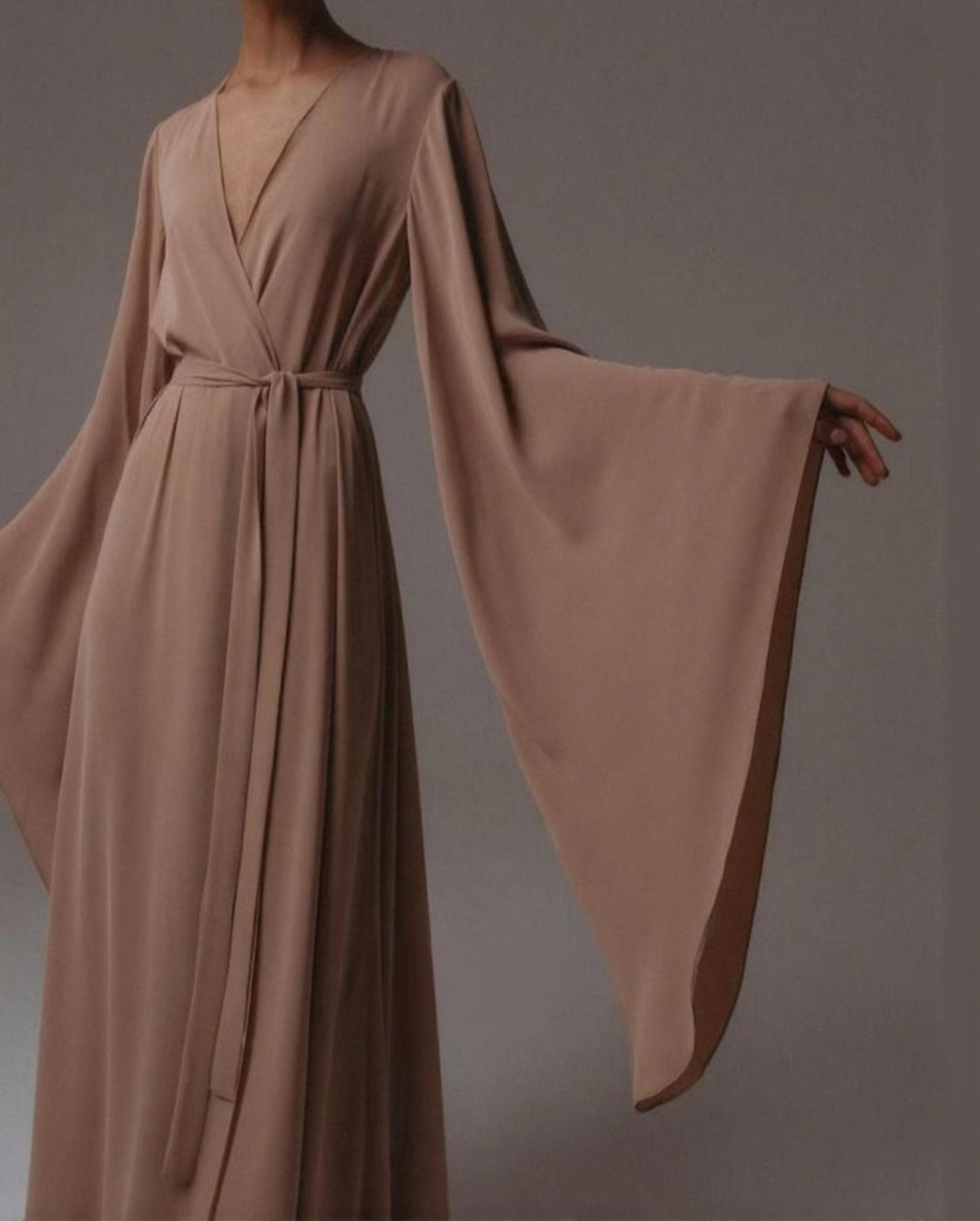 Bell Ringing Robe Nightgown Silk Bridal Robe, Bell Sleeve Kimono Dress Slip Dress - Etsy
