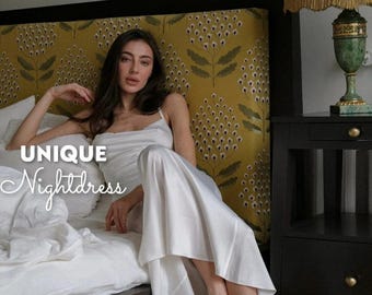Evening Lace Silk Gown - Bridal Nightgown,Silk Dress, Silk Nightgown, Silk Slip Dress,Long Silk Slip, Chemise Nightdress, Nightie