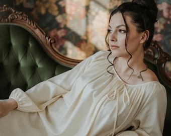 Camisola vintage de algodão para mulheres | Camisola longa vitoriana | Roupa de dormir estilo cottagecore | Camisola de noiva macia