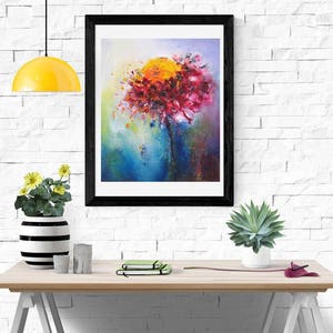 Abstract flower wall art print rustic floral prints modern farmhouse kitchen decor Shabby chic wall decor bright large floral abstract art image 2