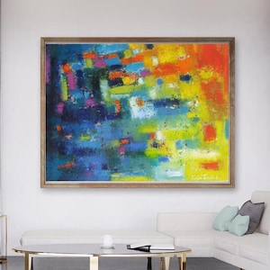 Abstract Giclee Canvas Art Print: Turquoise, Teal, Yellow Modern Wall Decor