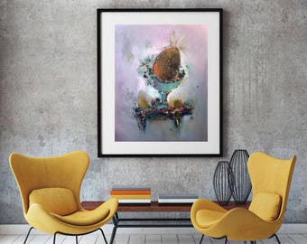 Pineapple oil painting original still life Oil on canvas original wall art painting abstract fruits paintings on canvas lilac teal purple