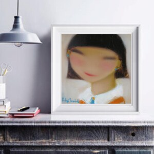 Original canvas Figurative abstract wall art girl painting happy child Girl painting oil on canvas image 1