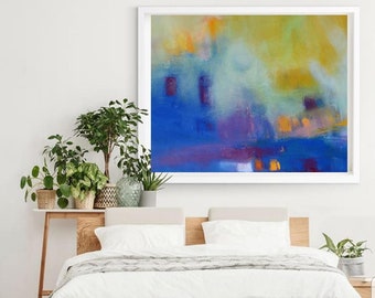 blue yellow wall art print on canvas modern wall art abstract painting