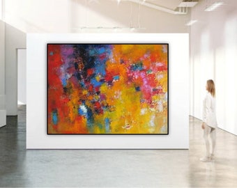 bright colorful abstract wall art prints, extra large canvas art modern office wall decor, red orange yellow abstract painting canvas print