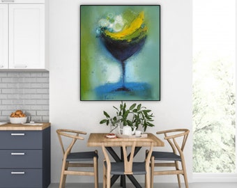 Banana still life wall art print kitchen abstract painting fruits art print green yellow dining room decor vertical canvas rustic home decor