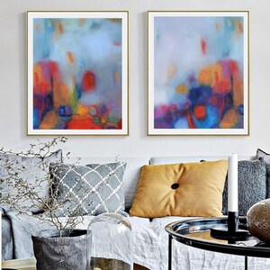 Diptych abstract canvas wall art set of 2 piece prints, giclee canvas two fine art print modern abstract contemporary artwork ready to hang image 4