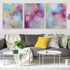 Abstract Pastel Triptych: Modern Giclee Canvas Print Set