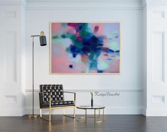 Abstract wall art blush pink navy blue artwork oversized canvas extra large giclee art prints Etsy trending artwork