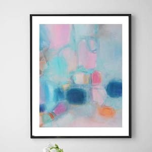 Pastell Abstrakte Leinwand Kunst: Türkis Blau & Blush Rosa Minimalistischer Druck