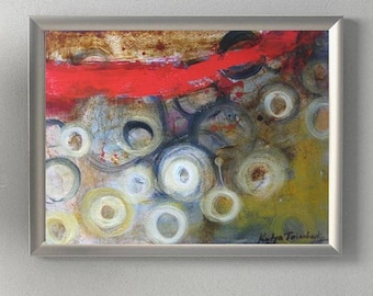Original oil wall art painting mixed media on paper