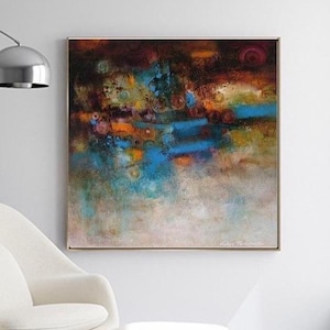 Impasto Oil Painting on Canvas: Blue-Grey Abstract Art, Modern Decor