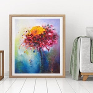 Abstract flower wall art print rustic floral prints modern farmhouse kitchen decor Shabby chic wall decor bright large floral abstract art image 5