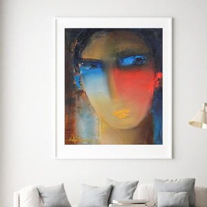 Abstract Face Art Print: Modern Portrait Painting, Blue Eyes