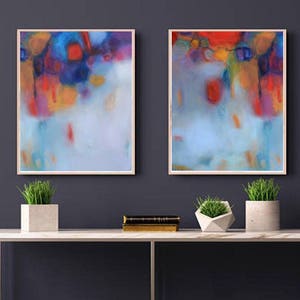 Diptych abstract canvas wall art set of 2 piece prints, giclee canvas two fine art print modern abstract contemporary artwork ready to hang image 1