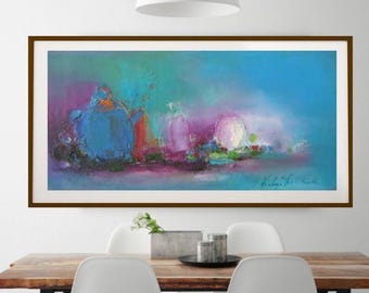 Impresión en lienzo de naturaleza muerta turquesa: arte abstracto para la pared de la cocina