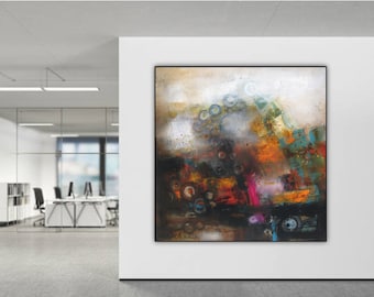 Extra large modern abstract wall art canvas, huge square artwork giclee canvas prints, oversized painting office wall decor contemporary art