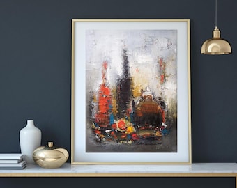 Textured still life wall art print abstract painting wine tea canvas print, kitchen decor dining room artwork modern farmhouse cottage style