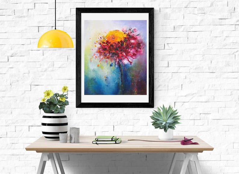 Abstract flower wall art print rustic floral prints modern farmhouse kitchen decor Shabby chic wall decor bright large floral abstract art image 2