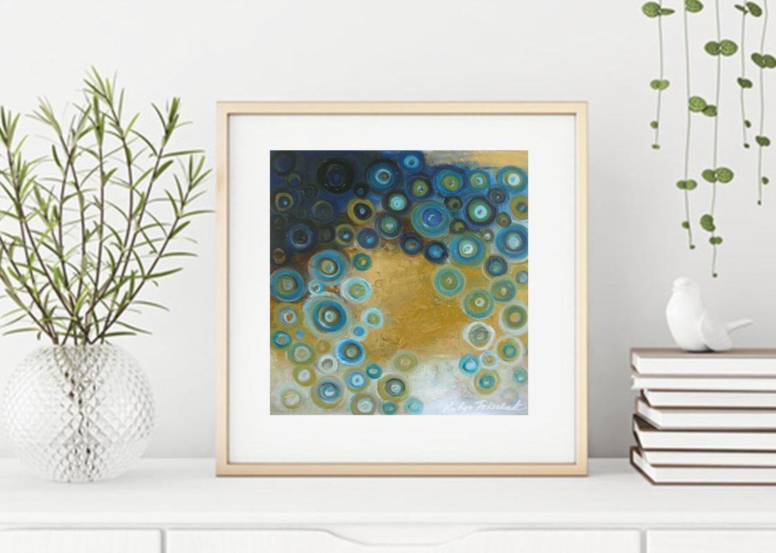 Modern Wall Art Abstract Teal and Gold Painting Giclee Canvas Etsy