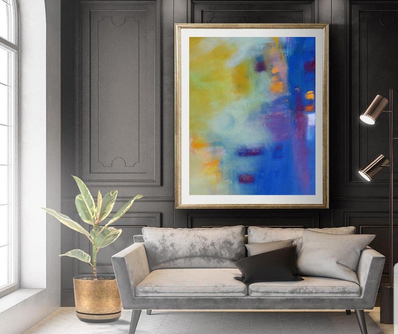 Blue and Yellow Wall Art Print Abstract Art Canvas Set of 2 Etsy