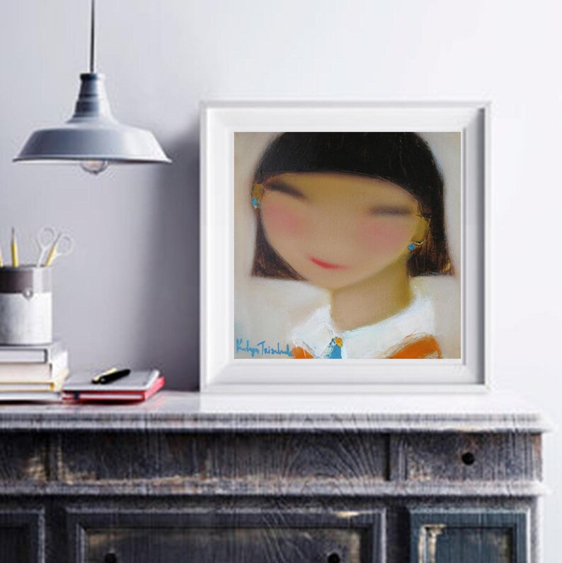 Original canvas Figurative abstract wall art girl painting happy child Girl painting oil on canvas image 1