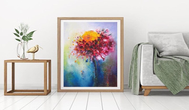 Abstract flower wall art print rustic floral prints modern farmhouse kitchen decor Shabby chic wall decor bright large floral abstract art image 5