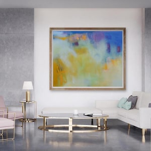 Abstract Canvas Art: Mustard Yellow & Navy Blue Giclée Print, Modern Wall Decor