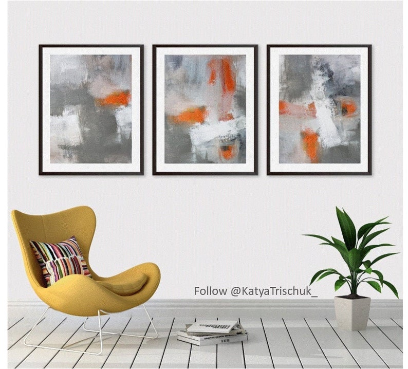 Abstract Triptych Wall Art Print Set of 3 Three Multi Panel Etsy