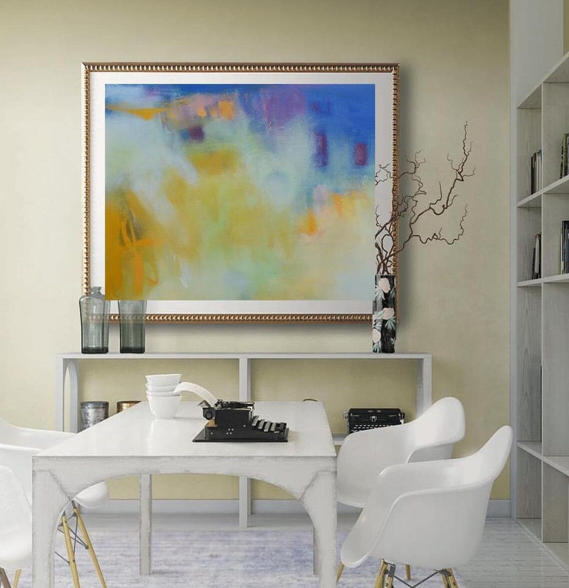 Wall Art Canvas Abstract Painting Mustards Yellow Navy Blue Etsy