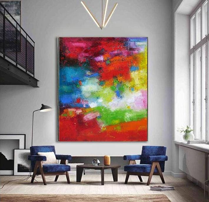 Large colorful abstract wall art print canvas painting bright Etsy