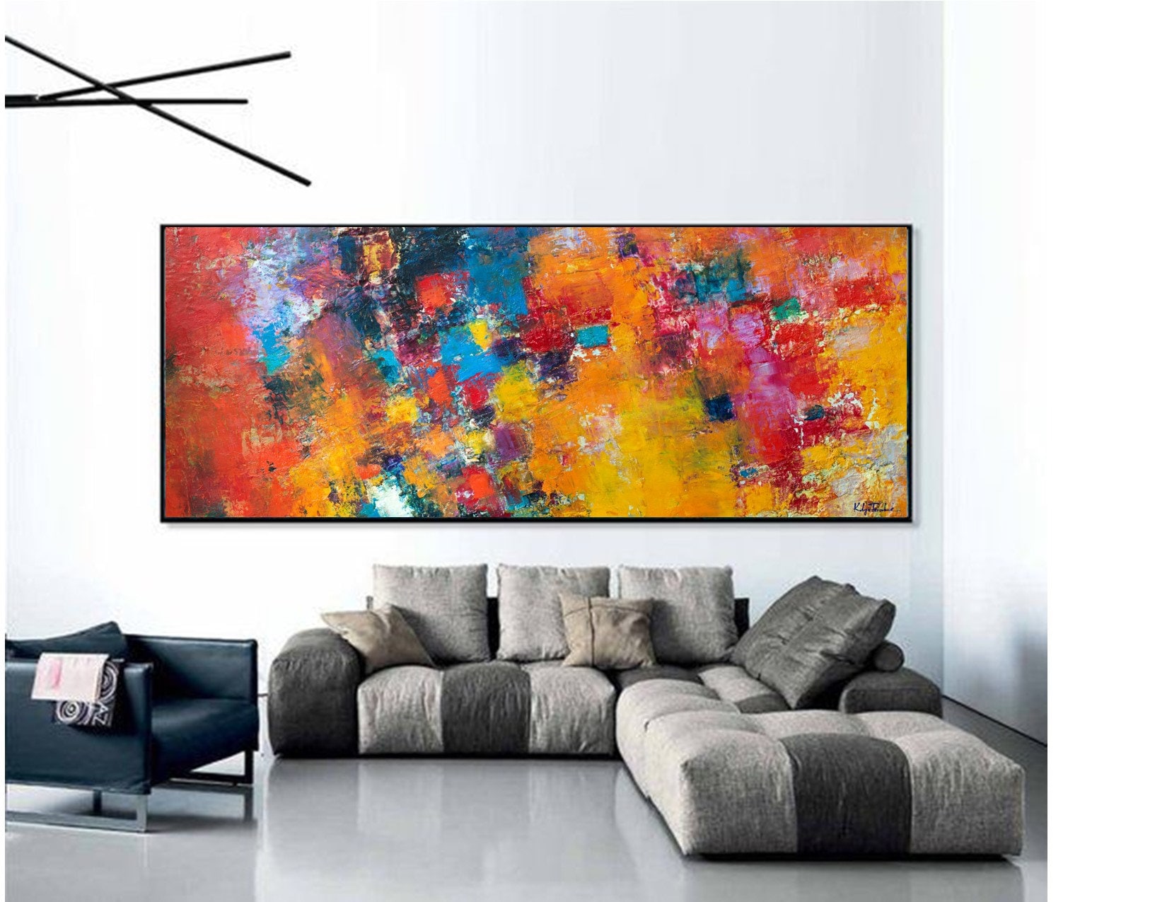 Abstract Figurative Painting,Colorful Wall Art Canvas,Figure Wall Art,Oversized Art Abstract,Huge Wall Art,Orange Painting,Purple Painting
