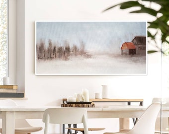 Panoramic wall art horizontal long art print farmhouse paintings minimalist white snow art canvas print