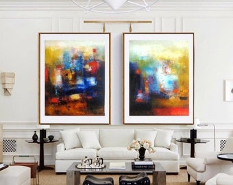 Abstract wall art set of two prints 2 piece wall art large diptych canvas print, multi panel art home office decor decor extra large print
